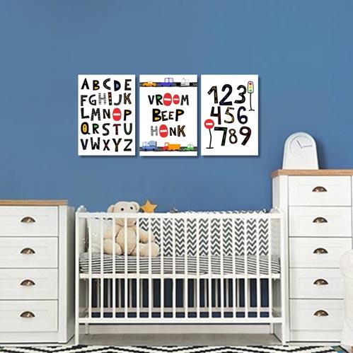 Boys: Set of 3 - Cars Vroom,Beep,Honk Canvas & More 