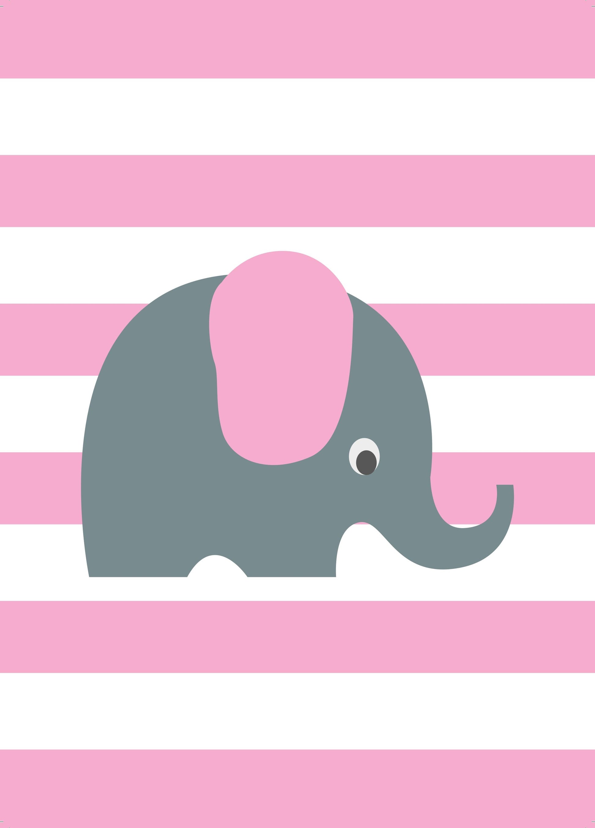 Girls: Set of 3 - Pink Grey elephant Canvas & More 