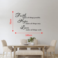 Large Vinyl Wall Art Sticker Quote: Faith | Hope | Love