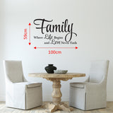 Large Vinyl Wall Art Sticker Quote: Family where life begins and love never ends
