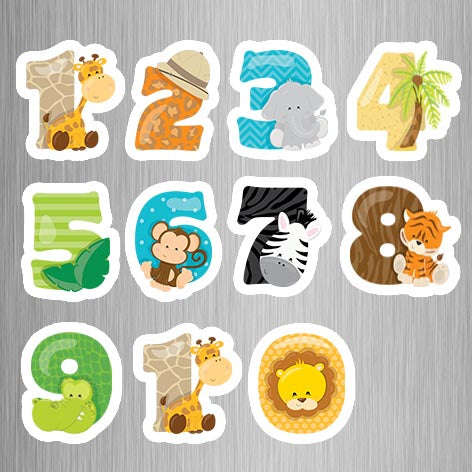 Safari Theme Numbers Photo Fridge Magnets - (11 PER PACK)