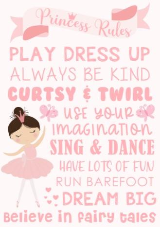 Girls: Set of 1 - Princess Rules Canvas & More 