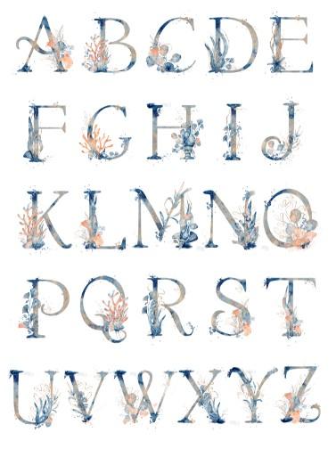 Unisex: Set of 6 - Under the sea watercolor Alphabet Canvas & More 