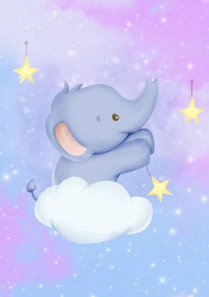 Girls: Set of 3 - Baby elephant on the moon Canvas & More 