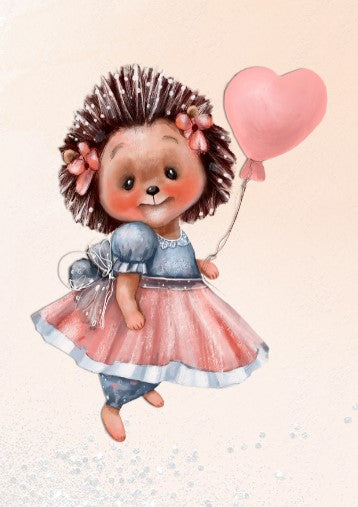 Girls:  Set of 1 -  Cute Hedgehog with balloon