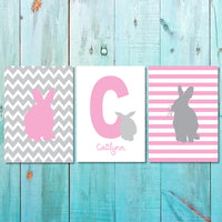 Girls: Set of 3 - Pink Rabbits Canvas & More 
