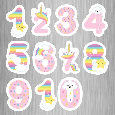 Unicorn Theme Numbers Photo Fridge Magnets - (11 PER PACK) (UK)