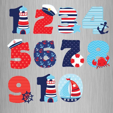 Sailor Theme Numbers Photo Fridge Magnets - (11 PER PACK)