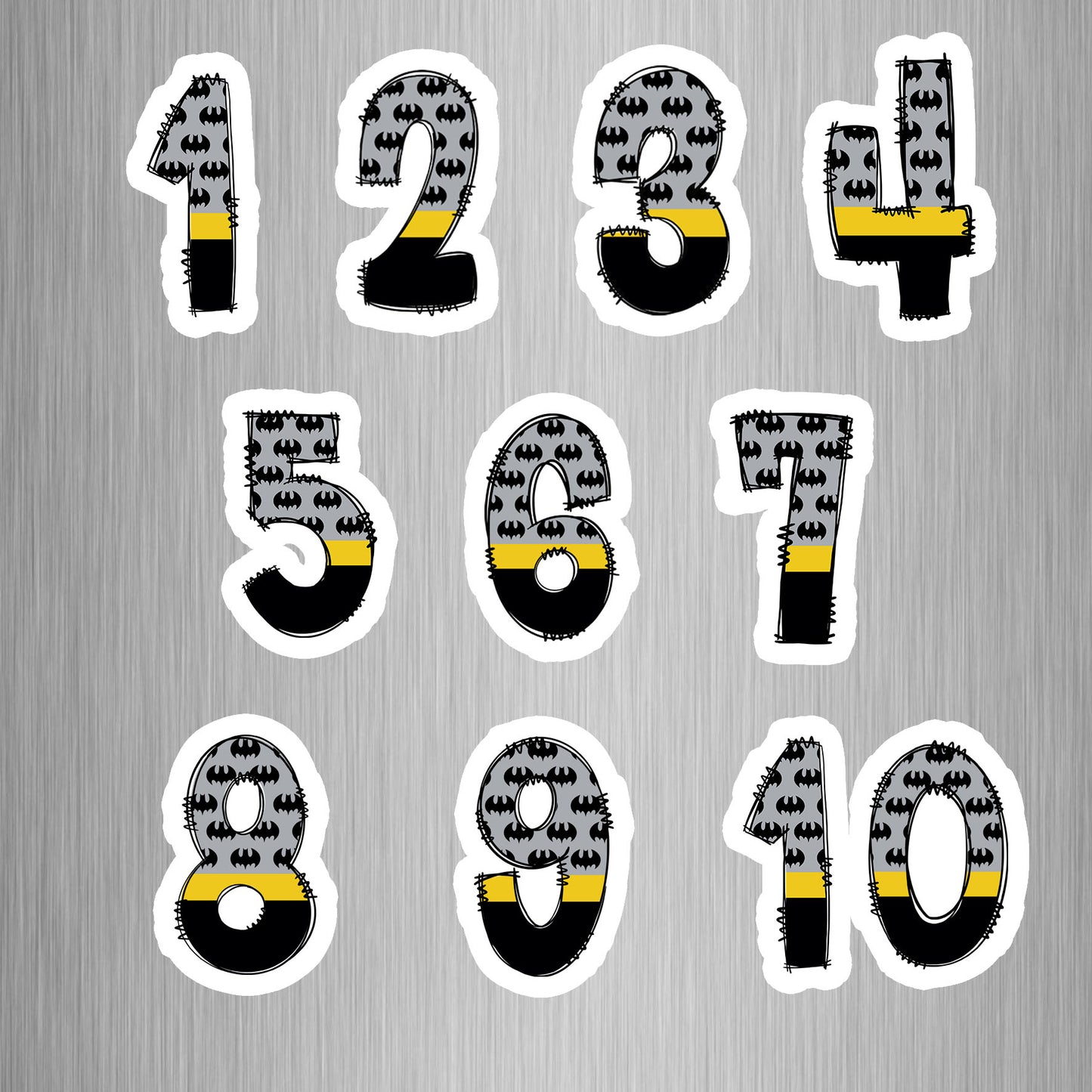 Batman Theme Numbers Photo Fridge Magnets - (10 PER PACK)