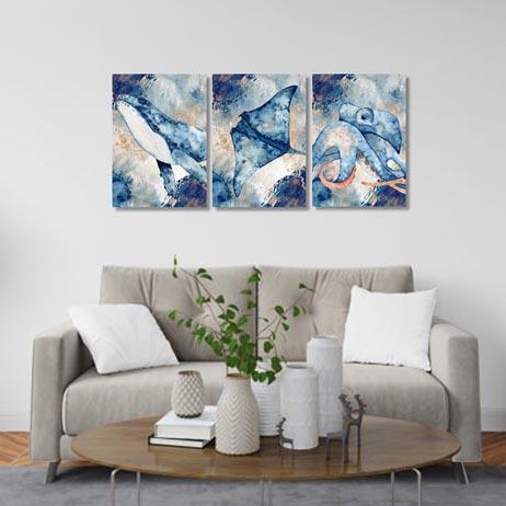 Set of 3 - Underwater Watercolour Canvas & More 