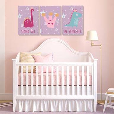 Set of 3 Girls Dino Girl Canvas & More 