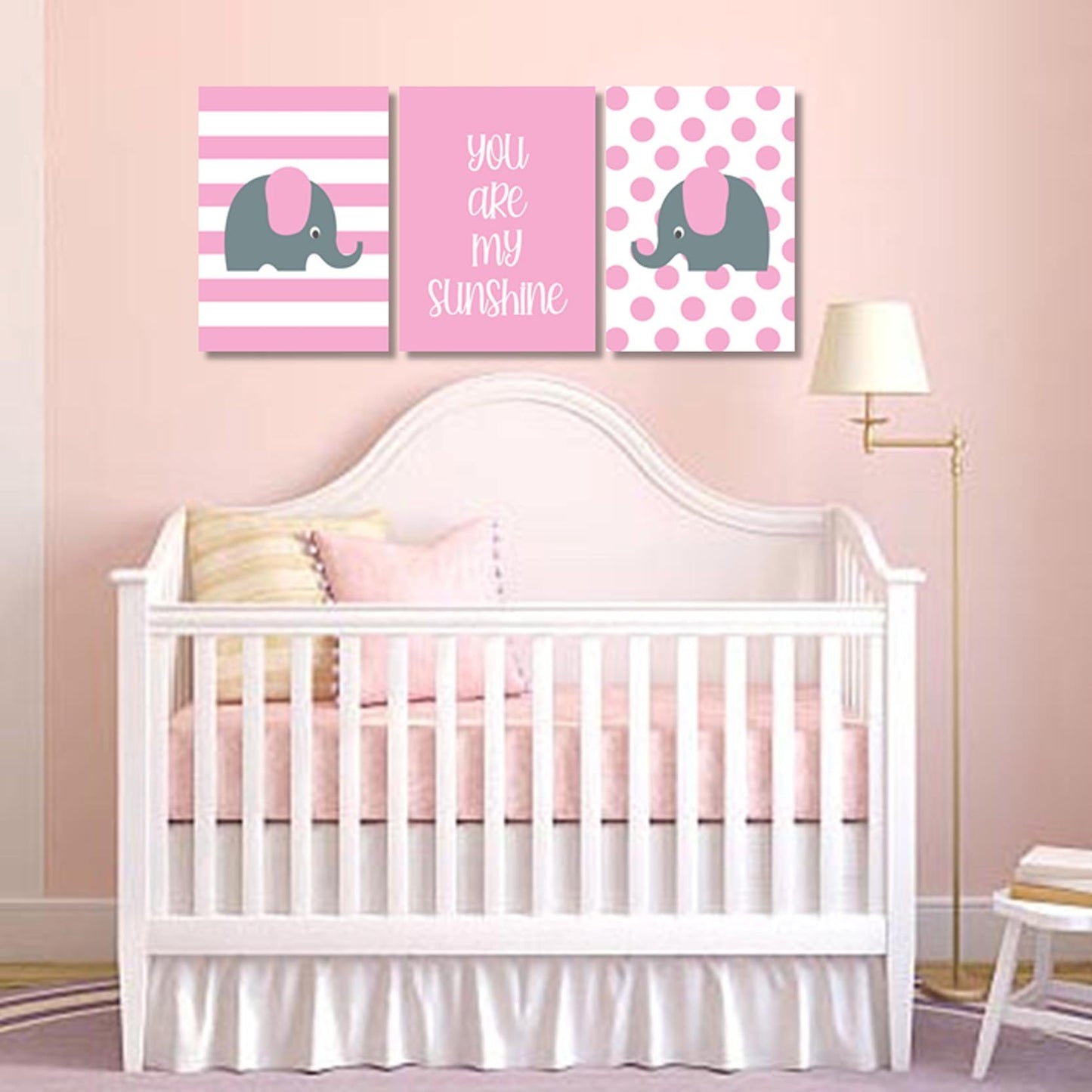 Girls: Set of 3 - Pink Grey elephant Canvas & More 