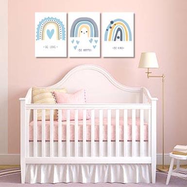 Girls: Set of 3 - Rainbow - Be love - Be Happy - Be Kind Canvas & More 