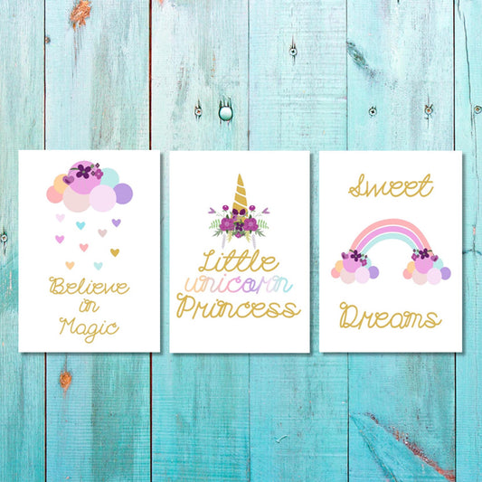 Girls: Set of 3 - Sweet Dreams Little Unicorn Princess Canvas & More 