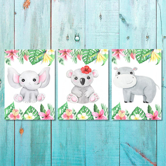 Girls: Set of 3 - Watercolor-Tropical-Animals (1) Canvas & More 