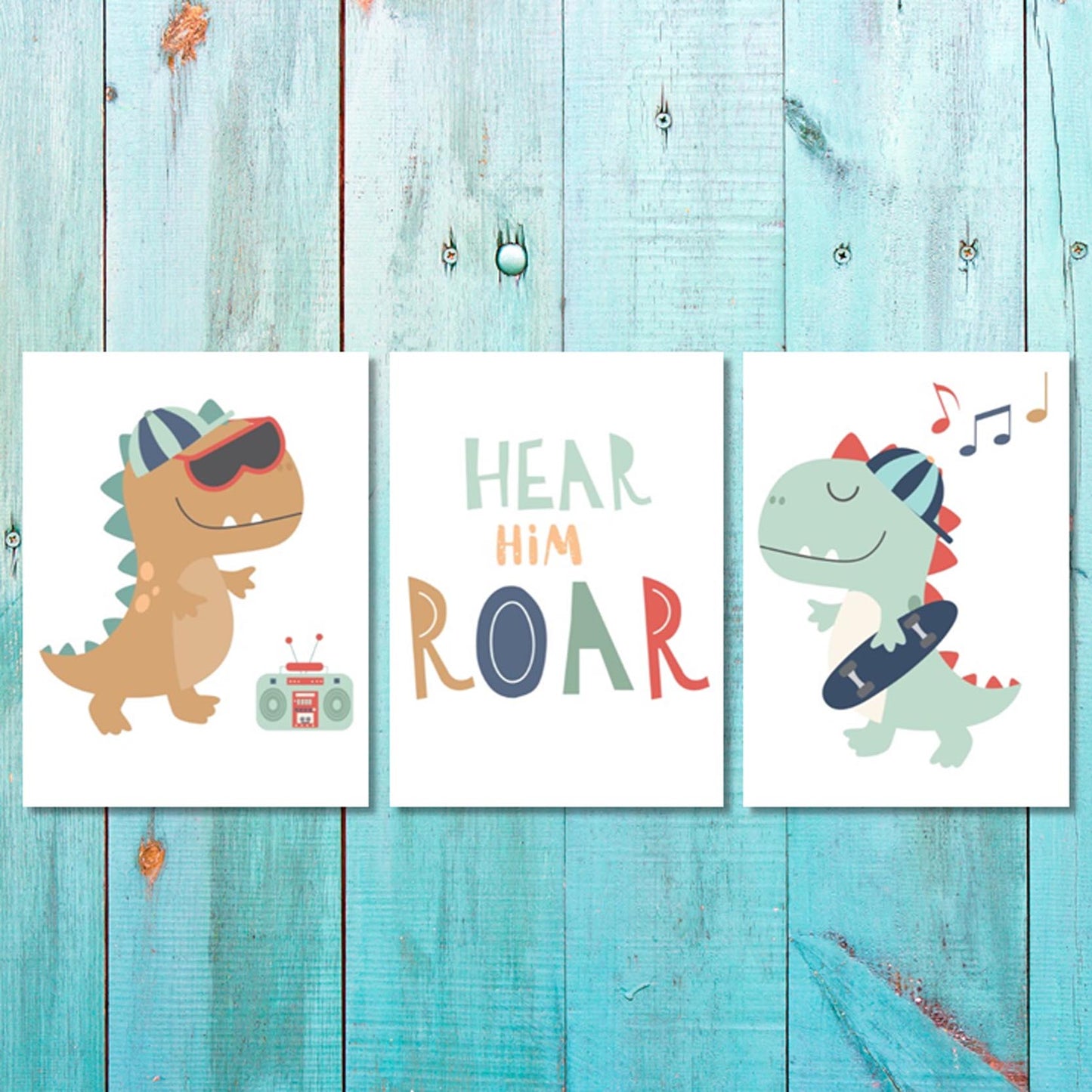 Boys: Set of 3 - Dino Dudes Hear Him Roar Canvas & More 