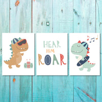 Boys: Set of 3 - Dino Dudes Hear Him Roar Canvas & More 