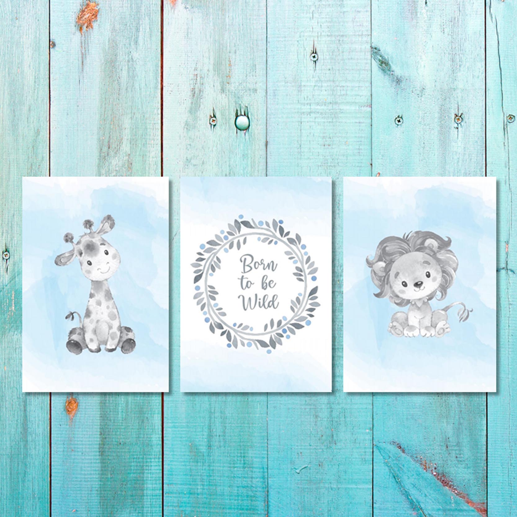 Boys: Set of 3 - Born to be wild grey animals Canvas & More 