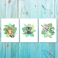 Girls: Set of 3 - Watercolor-Tropical-Animals (2) Canvas & More 