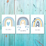 Girls: Set of 3 - Rainbow - Be love - Be Happy - Be Kind Canvas & More 