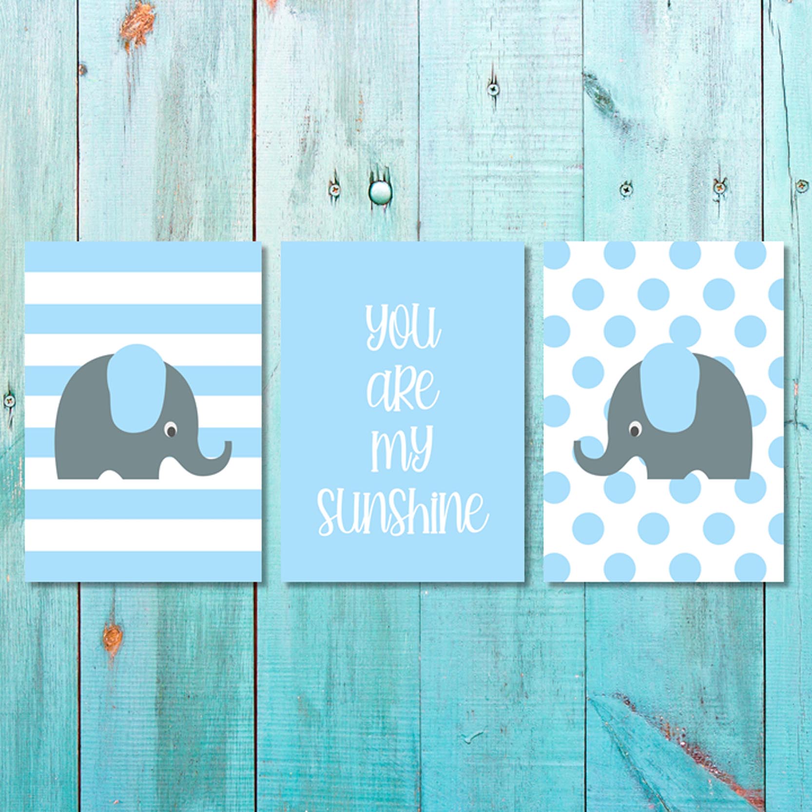 Boys: Set of 3 - Blue Grey elephant Canvas & More 