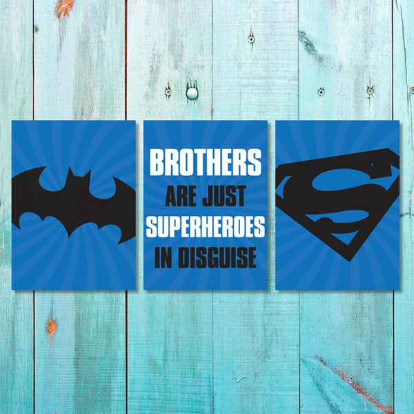 Boys: Set of 3 - Brothers are just Superheroes in disguise (Blue) Canvas & More 