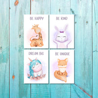 Girls: Set of 4 - Cute Animals Canvas & More 