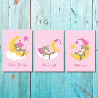 Girls: Set of 3 - Sleepy Baby Girl Bear Canvas & More 