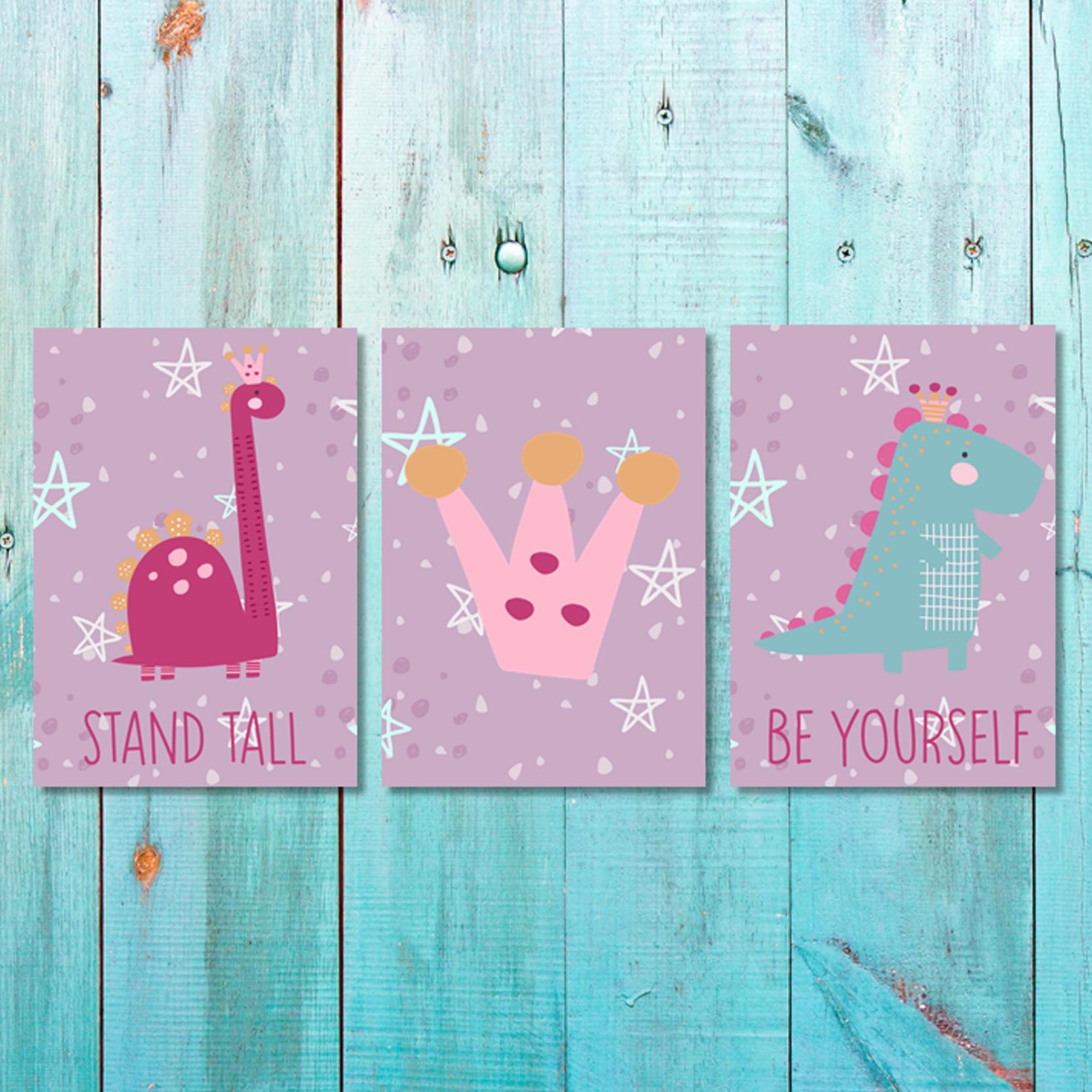 Set of 3 Girls Dino Girl Canvas & More 