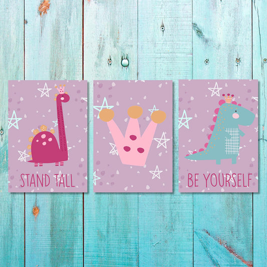 Set of 3 Girls Dino Girl Canvas & More 