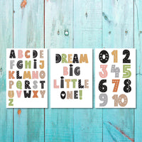Unisex: Set of 3 - Mix Colors ABC and Numbers Canvas & More 