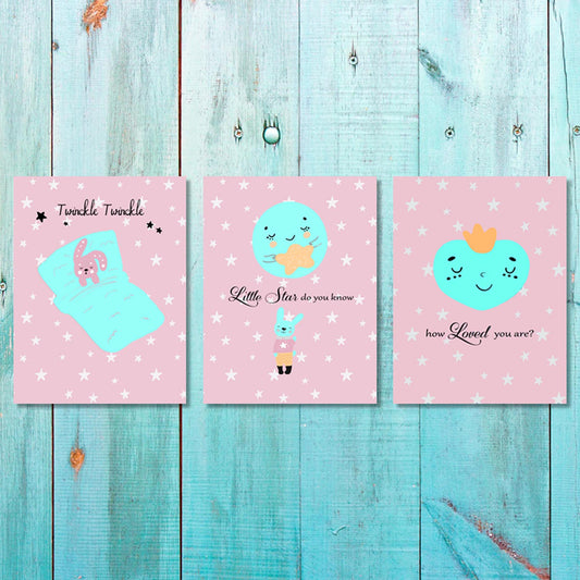 Set of 3 Girls Twinckle Twinckle Canvas & More 