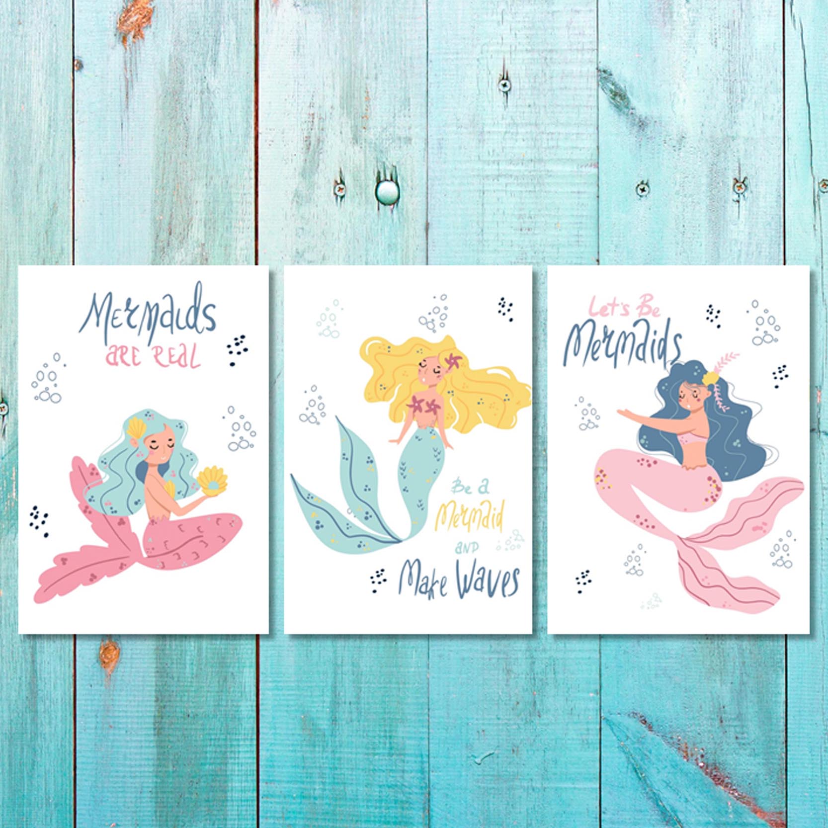 Girls: Set of 3 - Lets-Be-Mermaids (2) Canvas & More 