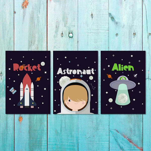 Boys: Set of 3 - Rocket - Astronaut - Alien Canvas & More 