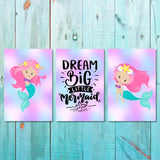 Girls: Set of 3 - Dream Big little Mermaid Canvas & More 