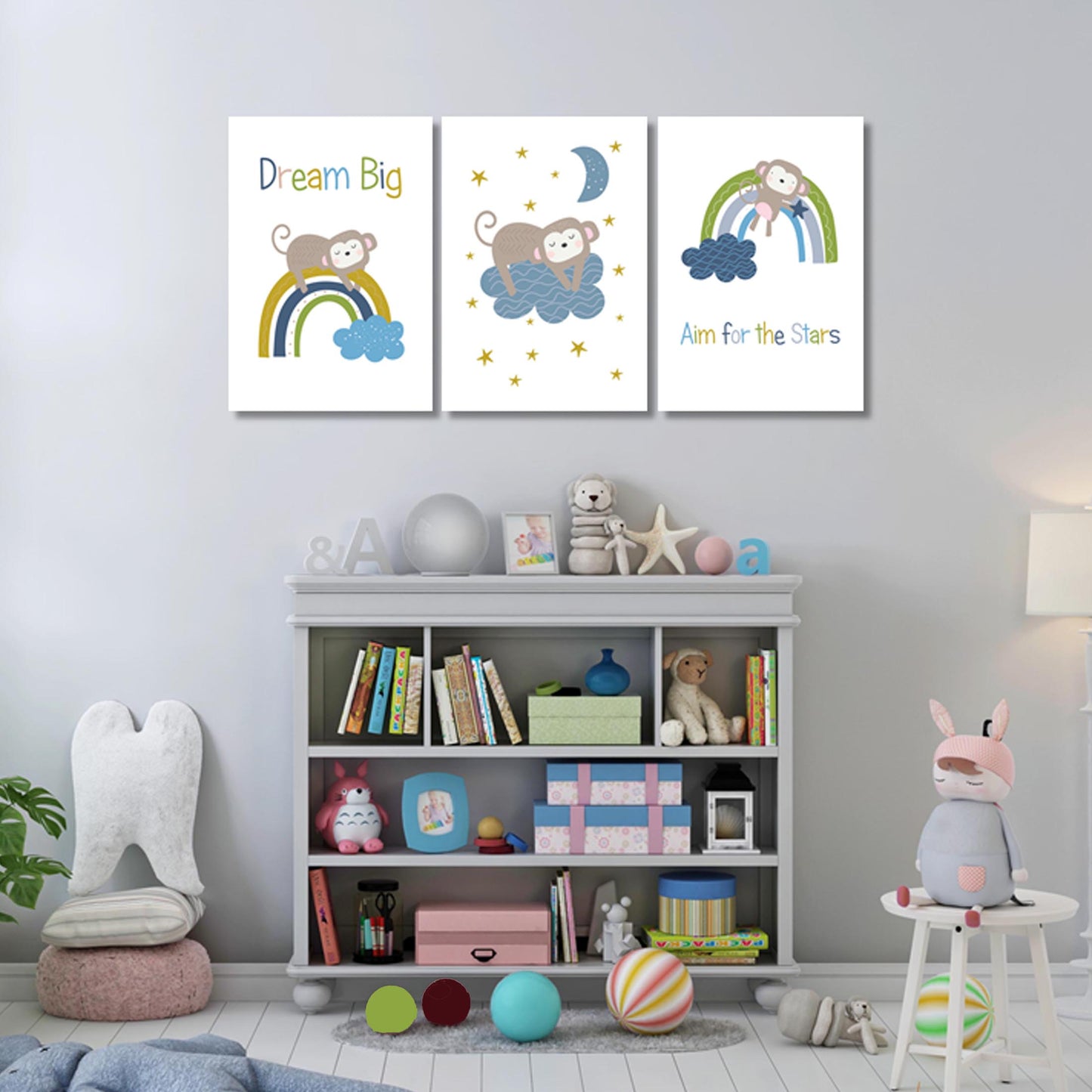 Boys: Set of 3 - Dream Big, Aim for the Stars Little Monkey Canvas & More 